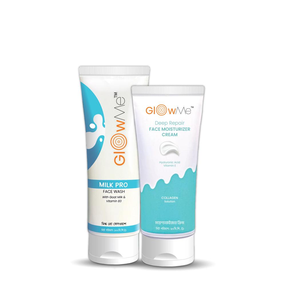 Dry to Combination Skin Glowme Milk Pro Facewash and Deep Repair Moisturizer Combo 08